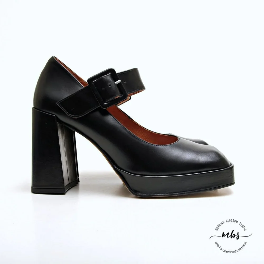 NWT Jonak Paris Mary Jane Block Heels Leather Platform‎